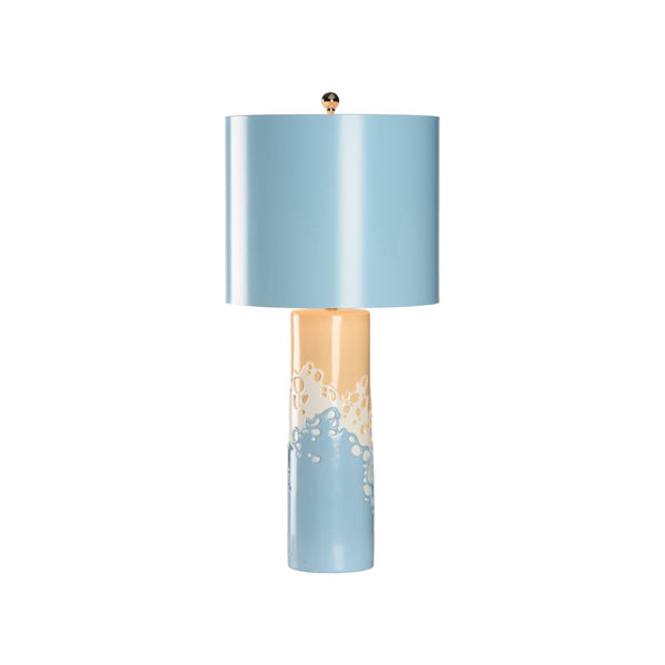 Chelsea House Sea Spray Lamp By Lisa Kahn — Hand-Glazed Ceramic Wave Design, Coastal Blue-Tan Glow For Narrow Tables 70401