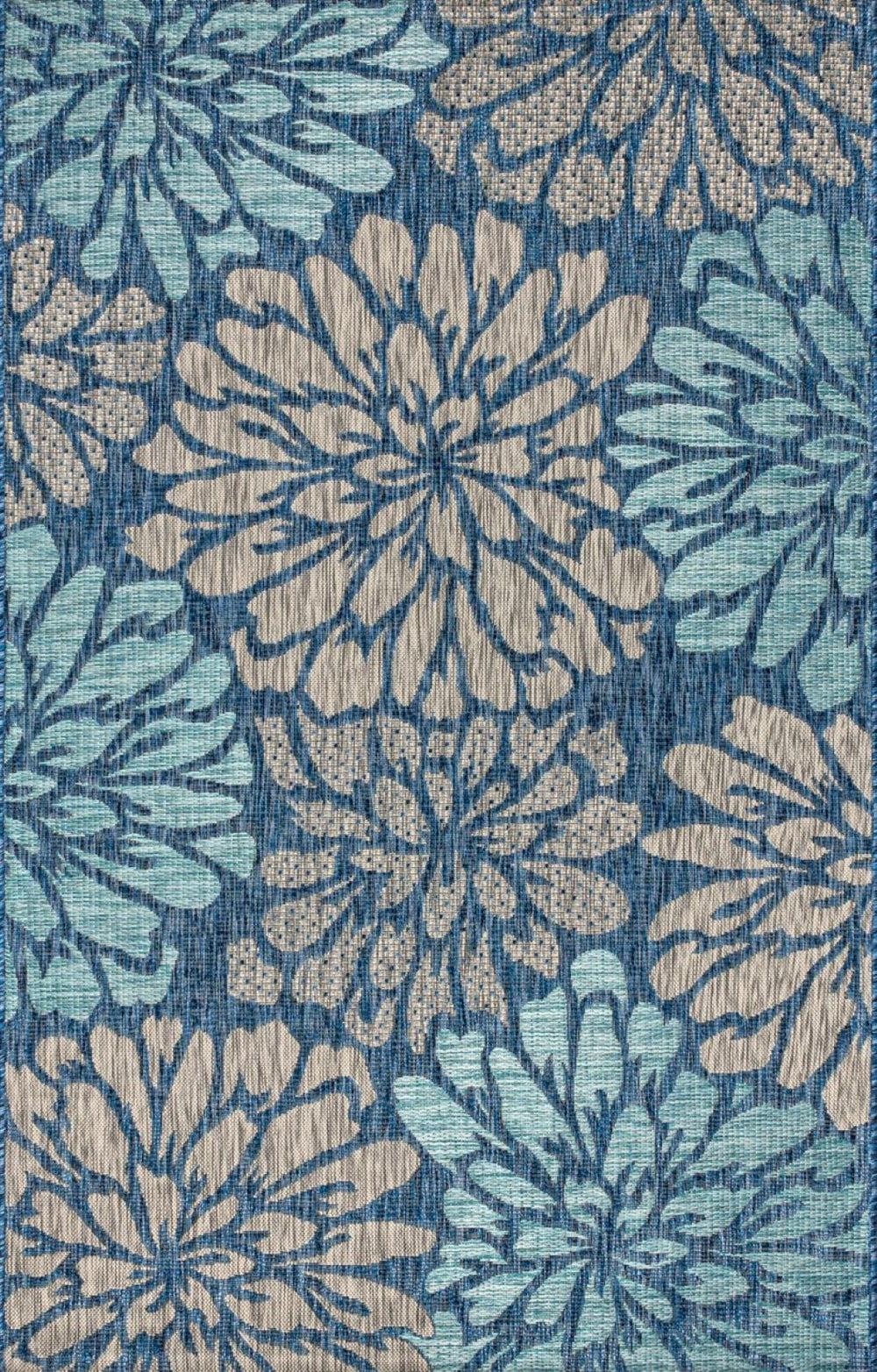 HomeRoots 8' X 10' Navy Blue Aqua Floral Area Rug - Durable, Stylish, Perfect for Indoor & Outdoor Spaces! 704012