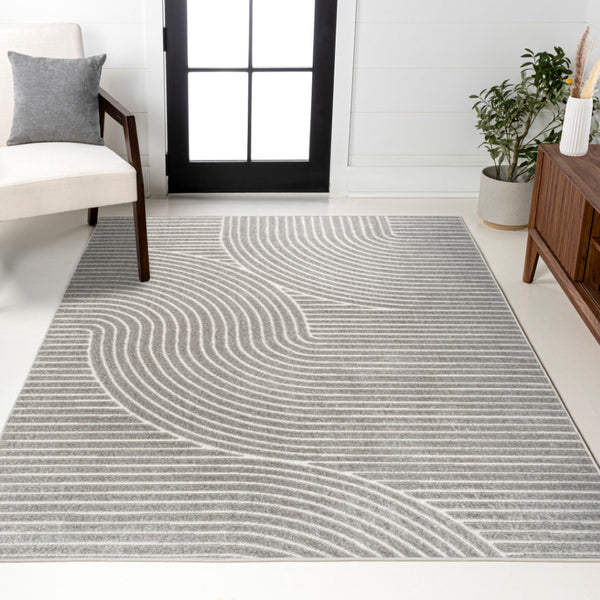 HomeRoots 10' Gray and Ivory Striped Indoor/Outdoor Area Rug - Durable, Stylish, Easy to Clean for Any Space! 704013