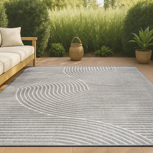 HomeRoots 12' X 15' Gray And Ivory Striped Area Rug – Indoor/Outdoor Durable, Easy-Clean, Versatile Style! 704015