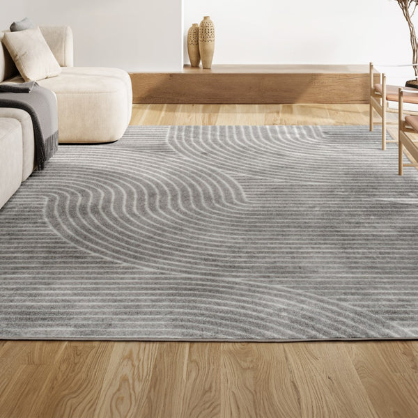 HomeRoots 12' X 15' Gray And Ivory Striped Area Rug – Indoor/Outdoor Durable, Easy-Clean, Versatile Style! 704015