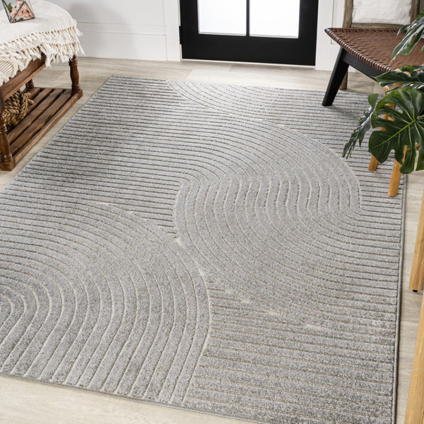 HomeRoots 12' X 15' Gray And Ivory Striped Area Rug – Indoor/Outdoor Durable, Easy-Clean, Versatile Style! 704015