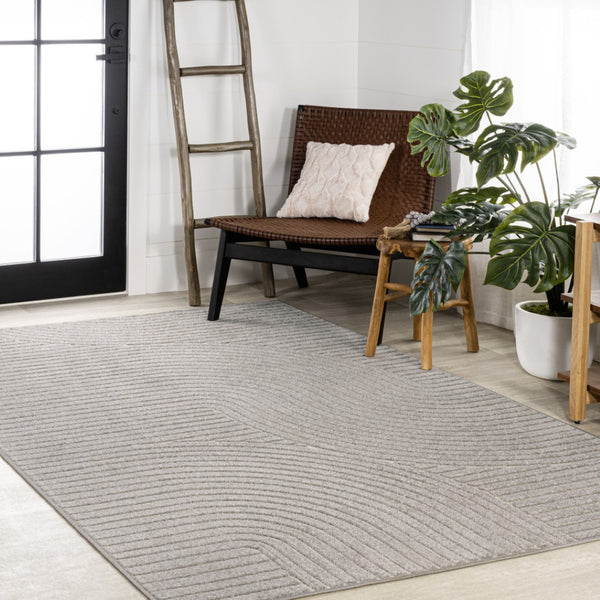 HomeRoots 12' X 18' Gray and Ivory Striped Area Rug - Durable, Stylish Indoor/Outdoor Solution for Any Space! 704016