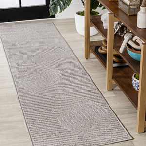 HomeRoots 10' Gray and Ivory Striped Indoor Outdoor Runner Rug - Durable, Stylish, Perfect for High-Traffic Areas 704017