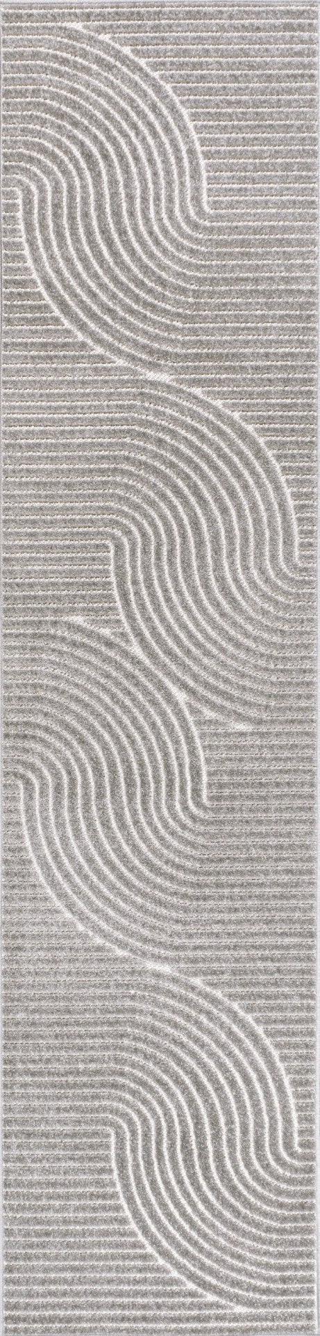 HomeRoots 10' Gray and Ivory Striped Indoor Outdoor Runner Rug - Durable, Stylish, Perfect for High-Traffic Areas 704017