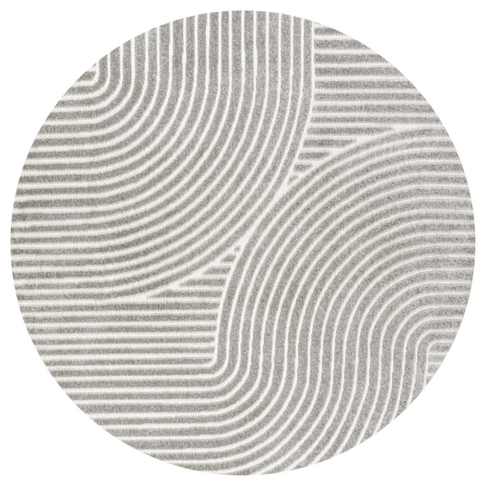 HomeRoots 5' Modern Gray and Ivory Striped Indoor-Outdoor Area Rug – Durable, Textured, Easy-Care Design! 704018