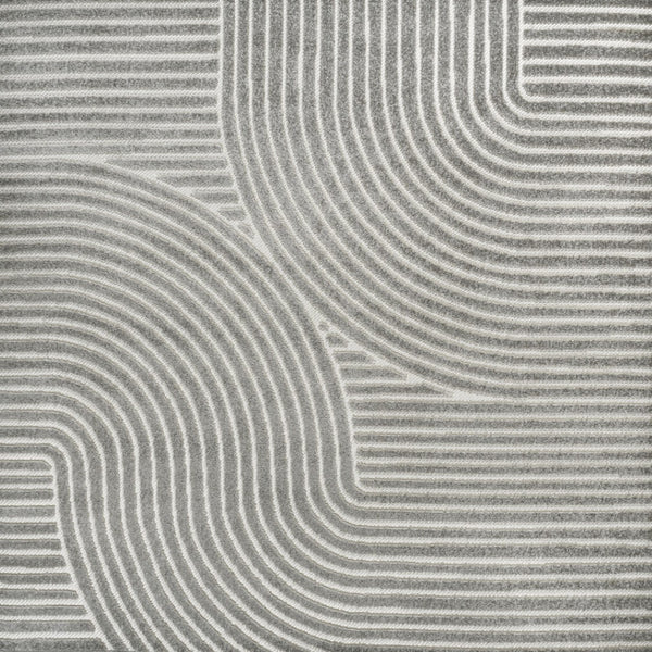 HomeRoots 5' Gray and Ivory Striped Square Area Rug - Modern, Durable Indoor/Outdoor Design for Any Space 704019