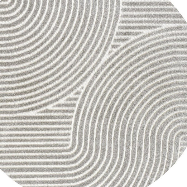 HomeRoots 6' Gray and Ivory Striped Round Area Rug - Stylish Indoor/Outdoor Accent for Modern Spaces & Durability 704021