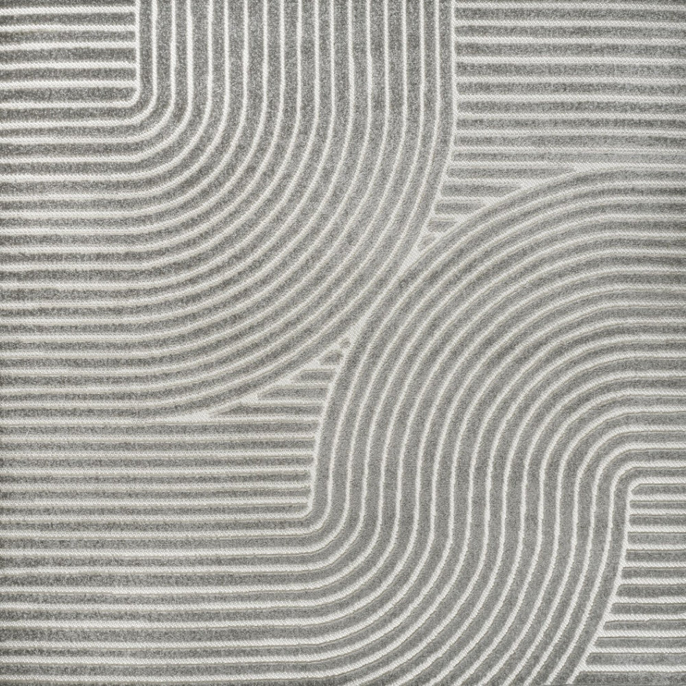 HomeRoots 6' Gray and Ivory Striped Square Area Rug - Modern Geometric Design for Indoor/Outdoor Spaces 704022