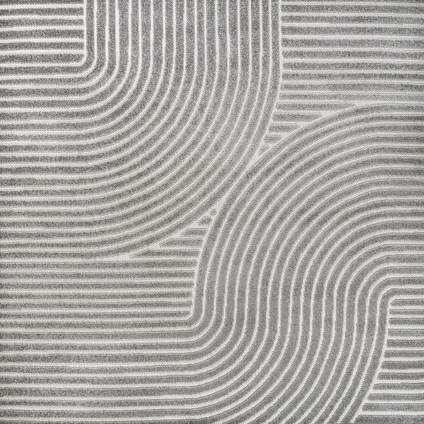 HomeRoots 6' Gray and Ivory Striped Square Area Rug - Modern Geometric Design for Indoor/Outdoor Spaces 704022