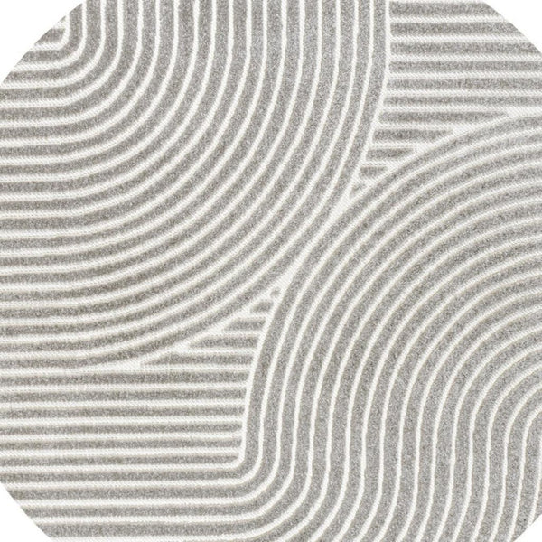 HomeRoots 7' Gray and Ivory Striped Round Rug – Stylish Indoor/Outdoor Design with Easy Maintenance & Durability 704023