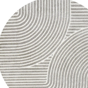 HomeRoots 8' Gray and Ivory Round Striped Rug – Durable Indoor/Outdoor Soft Texture for Modern Living Spaces 704025