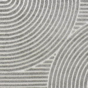 HomeRoots 8' Gray and Ivory Square Striped Area Rug - Stylish, Durable, Weather-Resistant Design for Indoors & Outdoors 704026