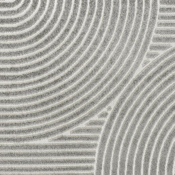 HomeRoots 8' Gray and Ivory Square Striped Area Rug - Stylish, Durable, Weather-Resistant Design for Indoors & Outdoors 704026
