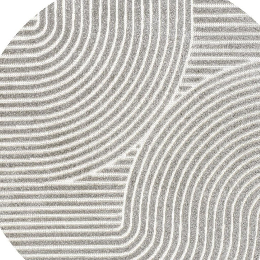 HomeRoots 9' Modern Gray & Ivory Striped Round Area Rug for Indoor & Outdoor Use - Durable & Easy to Clean 704028