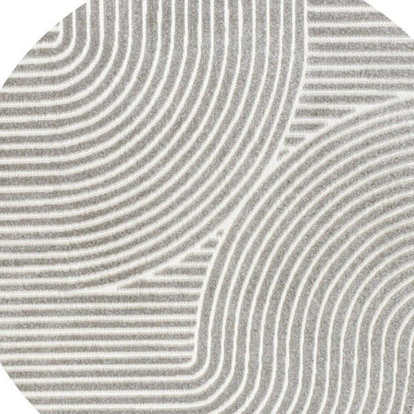 HomeRoots 9' Modern Gray & Ivory Striped Round Area Rug for Indoor & Outdoor Use - Durable & Easy to Clean 704028