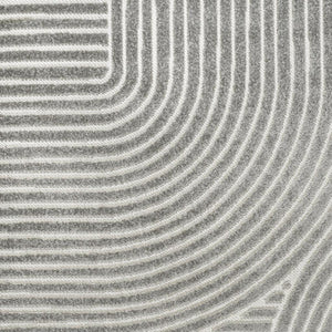 HomeRoots 9' Gray and Ivory Square Striped Indoor/Outdoor Area Rug - Modern Design, Durable & Easy to Maintain 704029