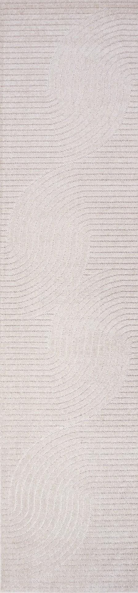 HomeRoots 10' Ivory and Cream Striped Indoor/Outdoor Runner Rug - Timeless Style for Hallways and Patios! 704034