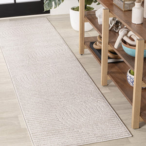 HomeRoots 10' Ivory and Cream Striped Indoor/Outdoor Runner Rug - Timeless Style for Hallways and Patios! 704034