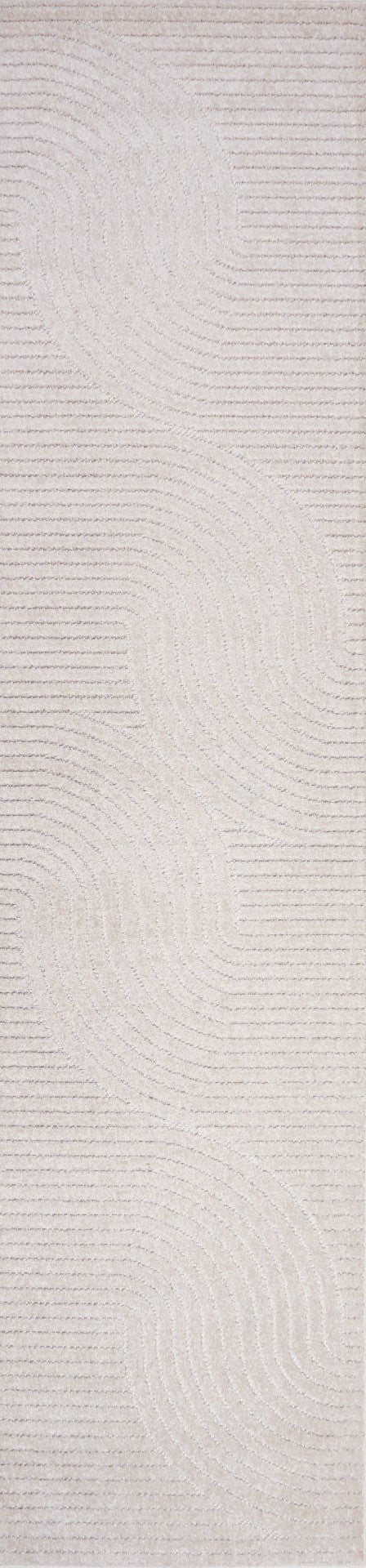 HomeRoots 10' Ivory and Cream Striped Indoor/Outdoor Runner Rug - Timeless Style for Hallways and Patios! 704034