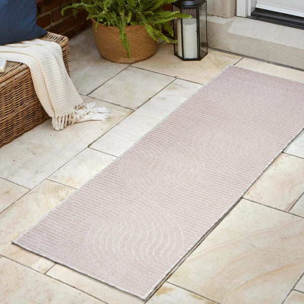 HomeRoots 10' Ivory and Cream Striped Indoor/Outdoor Runner Rug - Timeless Style for Hallways and Patios! 704034
