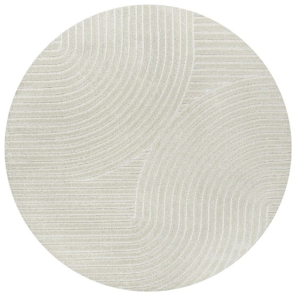 HomeRoots 5' Ivory and Cream Round Striped Rug - Stylish Indoor/Outdoor Accent for Patios, Kitchens & More! 704035