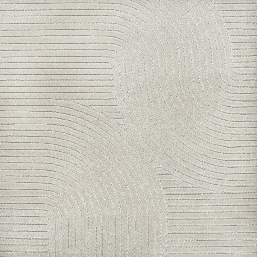 HomeRoots 5' Ivory and Cream Striped Square Area Rug for Indoor & Outdoor Spaces – Durable, Stylish & Easy Care 704036