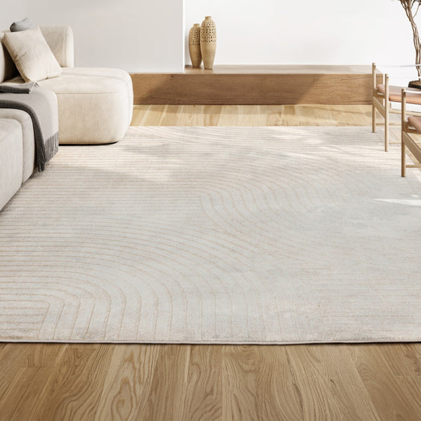 HomeRoots 6' Ivory and Cream Striped Area Rug - Versatile Indoor/Outdoor Design, Durable, Low-Maintenance Charm 704037