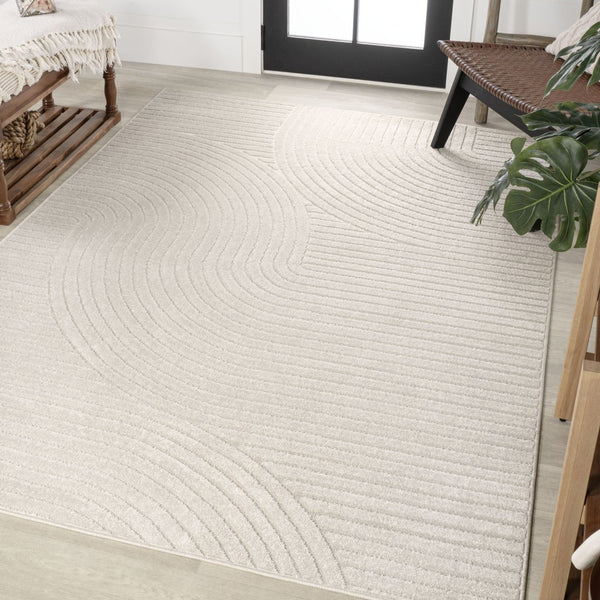 HomeRoots 6' Ivory and Cream Striped Area Rug - Versatile Indoor/Outdoor Design, Durable, Low-Maintenance Charm 704037