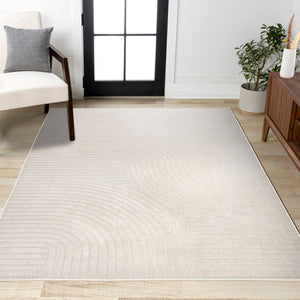 HomeRoots 6' Ivory and Cream Striped Area Rug - Versatile Indoor/Outdoor Design, Durable, Low-Maintenance Charm 704037