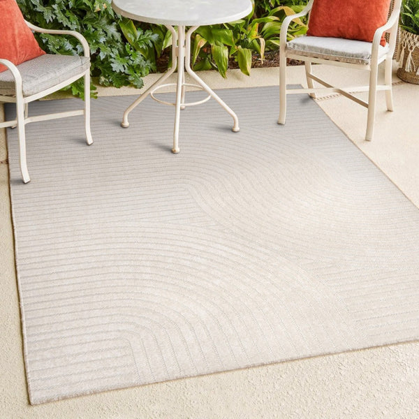 HomeRoots 6' Ivory and Cream Striped Area Rug - Versatile Indoor/Outdoor Design, Durable, Low-Maintenance Charm 704037