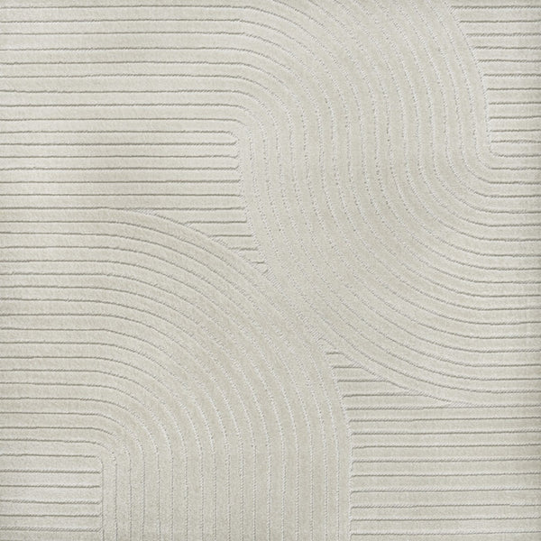 HomeRoots 6' Ivory and Cream Square Striped Area Rug - Durable Indoor/Outdoor Design for Modern Spaces 704039