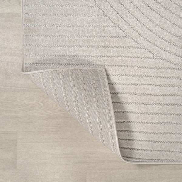 HomeRoots 6' Ivory and Cream Square Striped Area Rug - Durable Indoor/Outdoor Design for Modern Spaces 704039