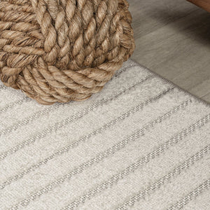 HomeRoots 6' Ivory and Cream Square Striped Area Rug - Durable Indoor/Outdoor Design for Modern Spaces 704039