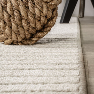 HomeRoots 6' Ivory and Cream Square Striped Area Rug - Durable Indoor/Outdoor Design for Modern Spaces 704039