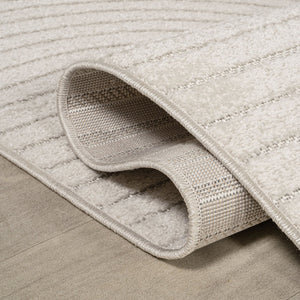 HomeRoots 6' Ivory and Cream Square Striped Area Rug - Durable Indoor/Outdoor Design for Modern Spaces 704039