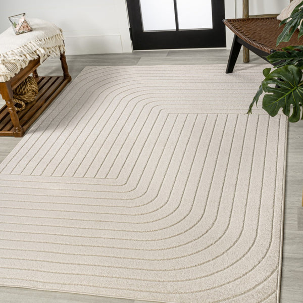 HomeRoots 10' Ivory and Cream Striped Area Rug - Durable Indoor/Outdoor Style for Living Spaces and Patios 704047