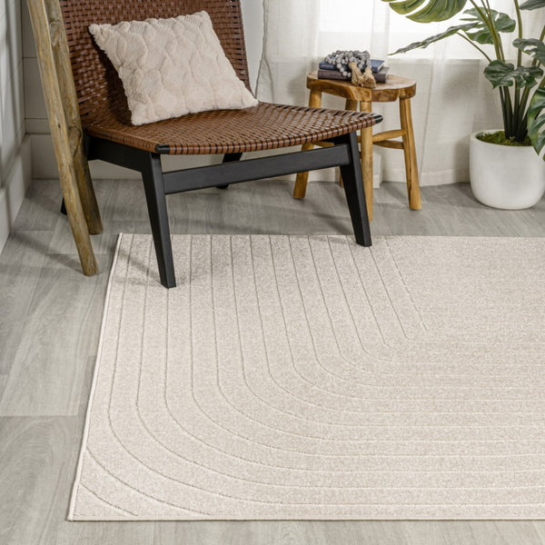 HomeRoots 10' Ivory and Cream Striped Area Rug - Durable Indoor/Outdoor Style for Living Spaces and Patios 704047