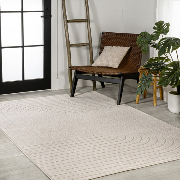 HomeRoots 10' Ivory and Cream Striped Area Rug - Durable Indoor/Outdoor Style for Living Spaces and Patios 704047