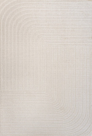 HomeRoots 12' Coastal Elegance Ivory & Cream Striped Indoor-Outdoor Area Rug - Durable, Low-Maintenance Design 704050