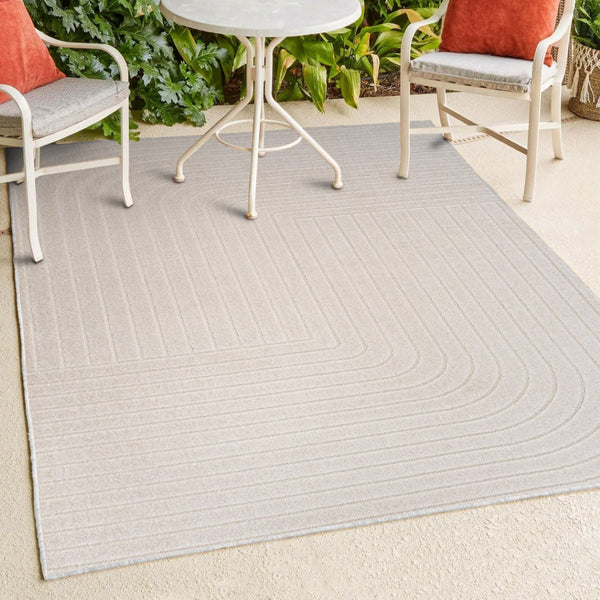 HomeRoots 12' Coastal Elegance Ivory & Cream Striped Indoor-Outdoor Area Rug - Durable, Low-Maintenance Design 704050