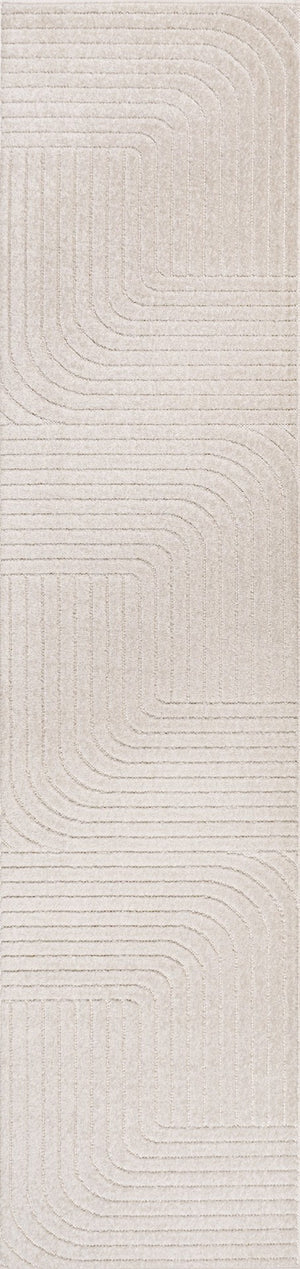 HomeRoots 10' Striped Indoor Outdoor Runner Rug - Ivory & Cream, Durable, Low-Maintenance for High-Traffic Areas 704051