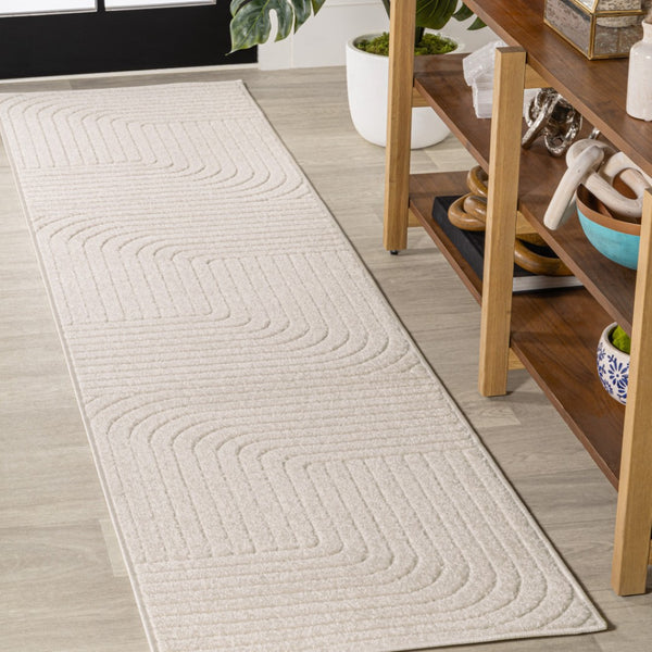 HomeRoots 10' Striped Indoor Outdoor Runner Rug - Ivory & Cream, Durable, Low-Maintenance for High-Traffic Areas 704051