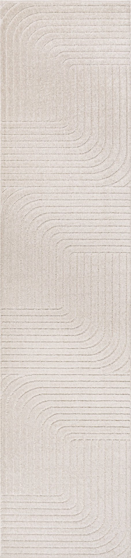 HomeRoots 10' Striped Indoor Outdoor Runner Rug - Ivory & Cream, Durable, Low-Maintenance for High-Traffic Areas 704051