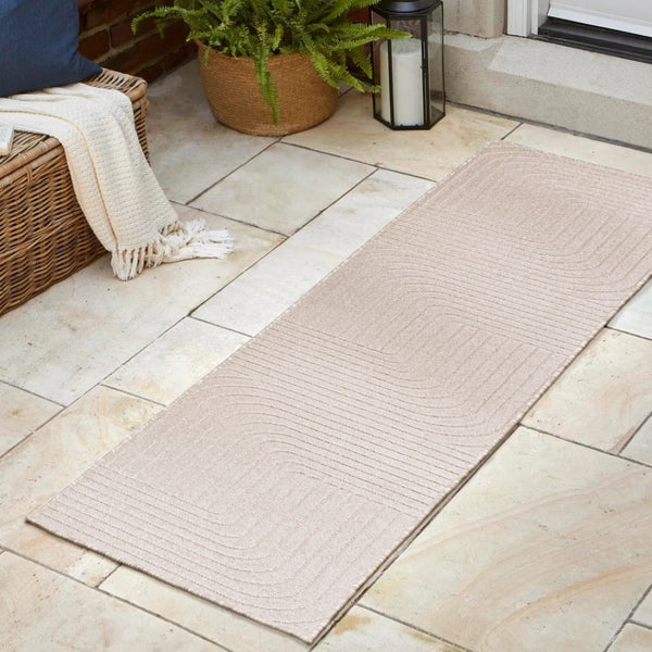 HomeRoots 10' Striped Indoor Outdoor Runner Rug - Ivory & Cream, Durable, Low-Maintenance for High-Traffic Areas 704051
