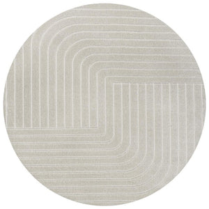 HomeRoots 5' Ivory and Cream Striped Round Area Rug for Indoor/Outdoor Use - Modern, Durable, Easy Care Style 704052