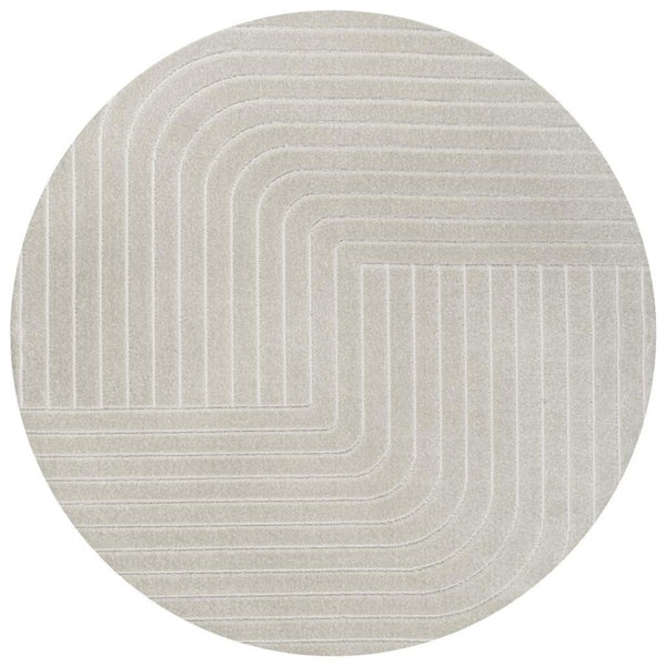 HomeRoots 5' Ivory and Cream Striped Round Area Rug for Indoor/Outdoor Use - Modern, Durable, Easy Care Style 704052