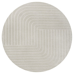 HomeRoots 5' Ivory and Cream Striped Round Area Rug for Indoor/Outdoor Use - Modern, Durable, Easy Care Style 704052