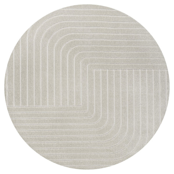 HomeRoots 5' Ivory and Cream Striped Round Area Rug for Indoor/Outdoor Use - Modern, Durable, Easy Care Style 704052