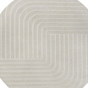 HomeRoots 5' Ivory and Cream Striped Round Area Rug for Indoor/Outdoor Use - Modern, Durable, Easy Care Style 704052